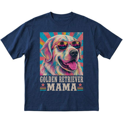 Retro Golden Retriever Mama design on a Navy softstyle T-shirt