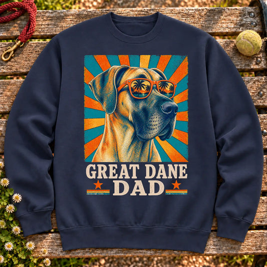 Great Dane Dad on a Navy crewneck sweatshirt, shown flat