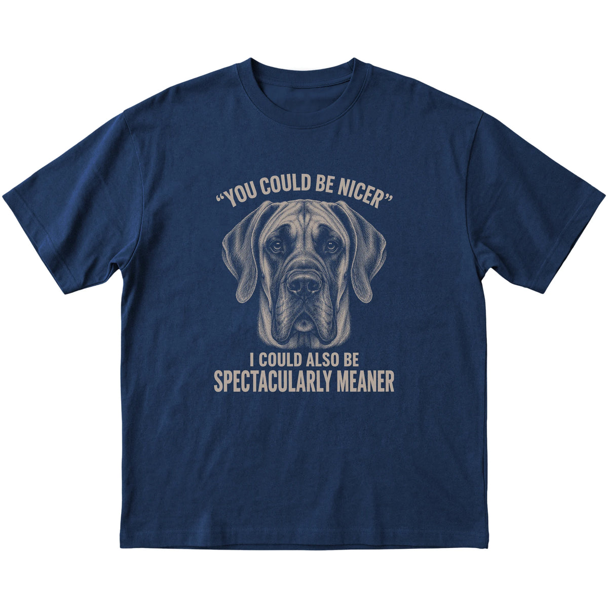 Great Dane Guard Dog T-Shirt in Navy — flat lay