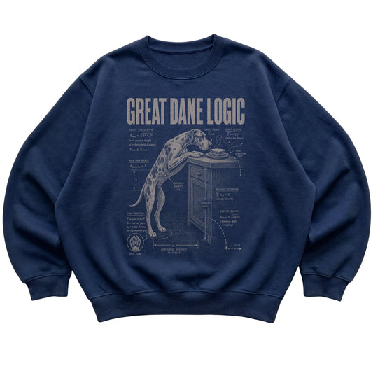 Navy Great Dane Logic sweatshirt laid flat
