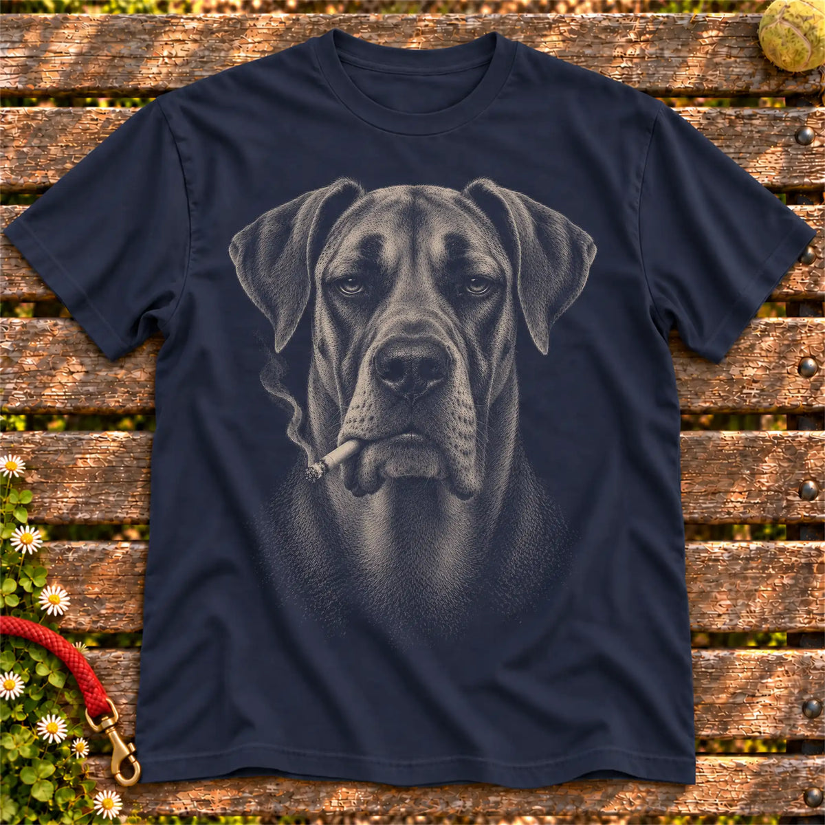 Great Dane smoking design on a Navy t-shirt