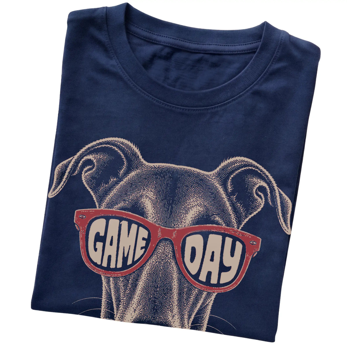 Navy Greyhound Game Day Sunglasses T-shirt, folded