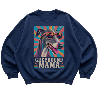 Retro Greyhound Mama design on a Navy crewneck sweatshirt