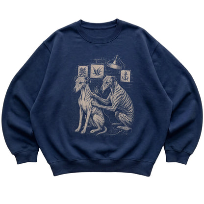 Navy Greyhound Dog Tattoo Artist shirt laid flat