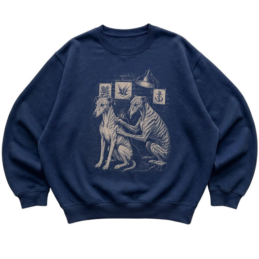 Navy Greyhound Dog Tattoo Artist shirt laid flat