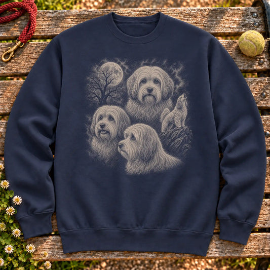 Havanese 90s Moon design on a Navy crewneck sweatshirt shown flat