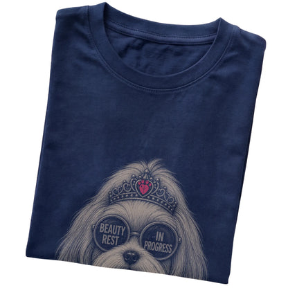 Navy Havanese Beauty Rest In Progress T-Shirt folded detail