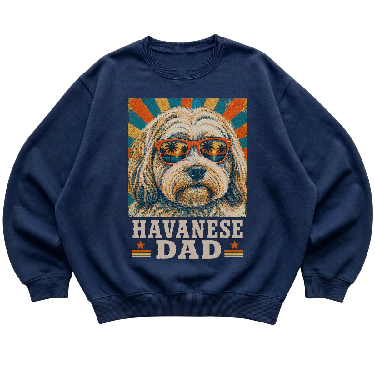 Retro Havanese Dad design on a Navy crewneck sweatshirt