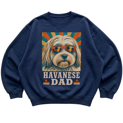 Retro Havanese Dad design on a Navy crewneck sweatshirt