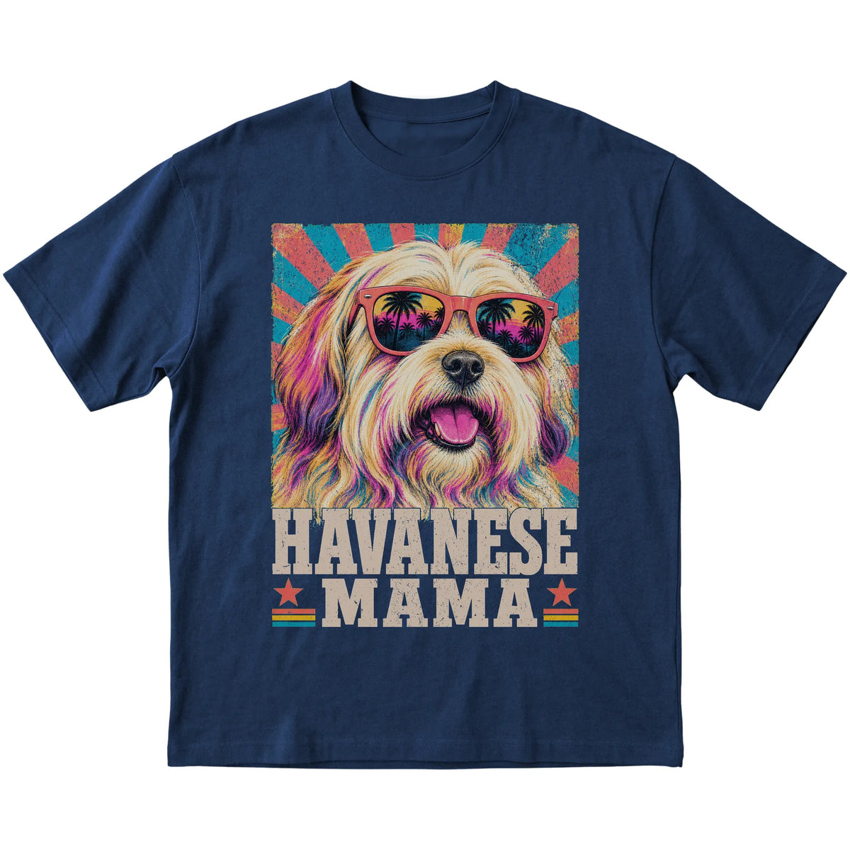 Retro Havanese Mama design on a Navy softstyle T-shirt