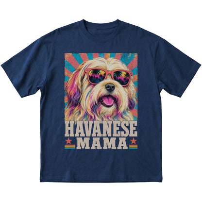 Retro Havanese Mama design on a Navy softstyle T-shirt