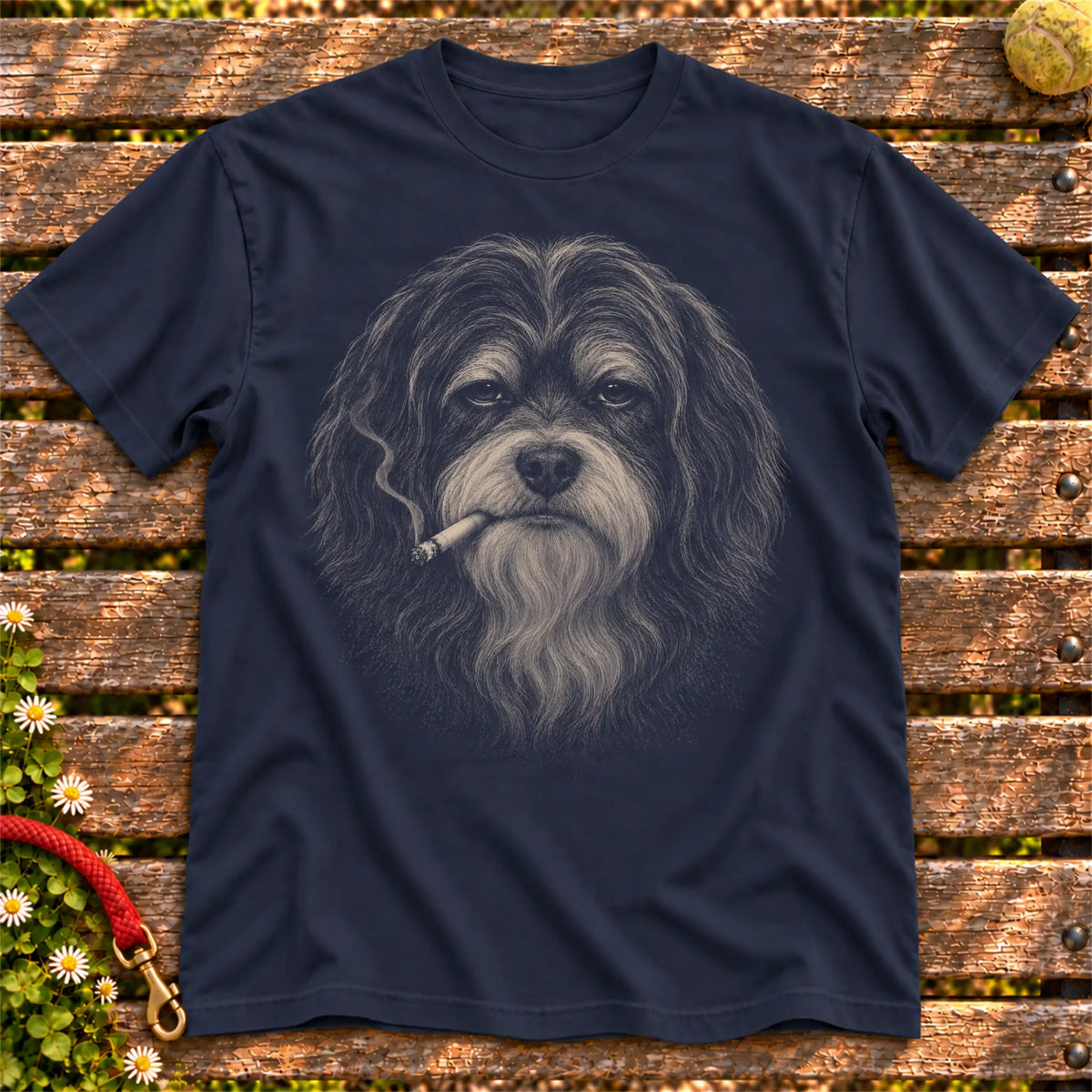 Havanese smoking design on a Navy t-shirt