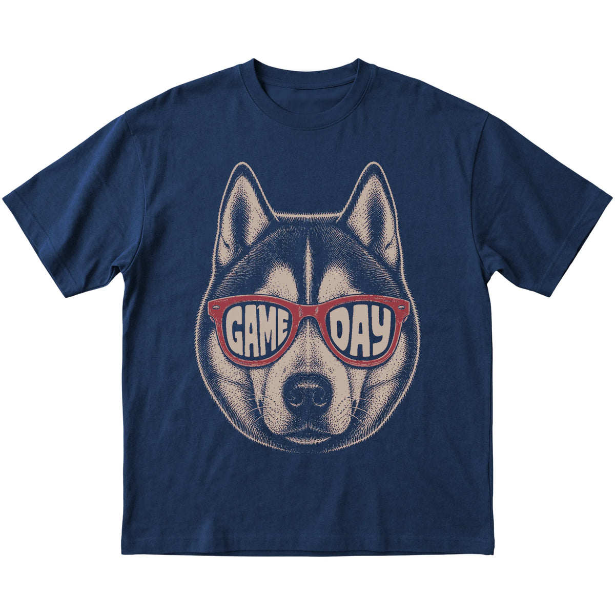 Navy Husky Game Day Sunglasses T-shirt, laid flat