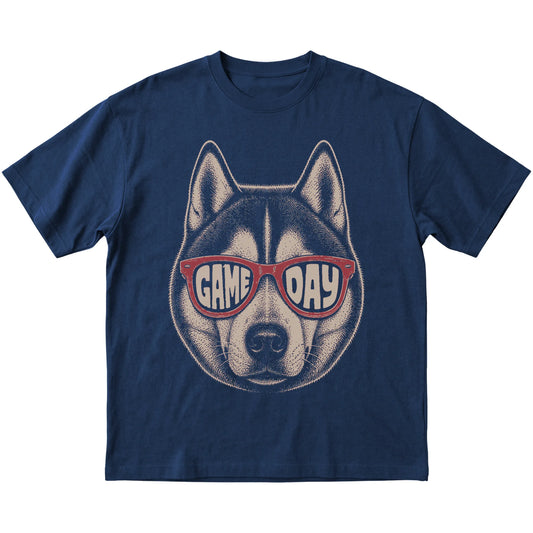 Navy Husky Game Day Sunglasses T-shirt, laid flat