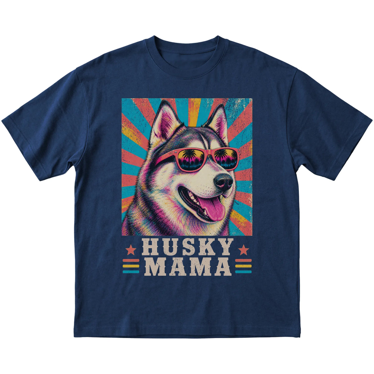 Retro Husky Mama design on a Navy softstyle T-shirt