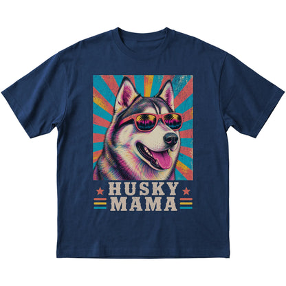 Retro Husky Mama design on a Navy softstyle T-shirt