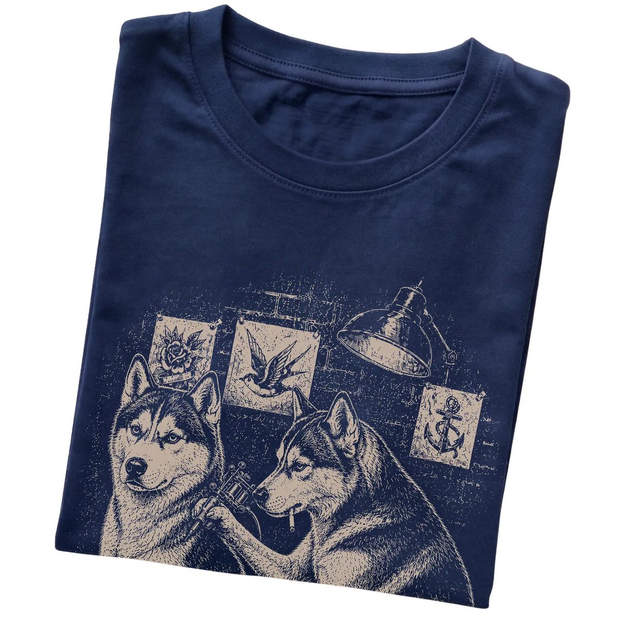 Navy Husky Dog Tattoo Artist folded detail view