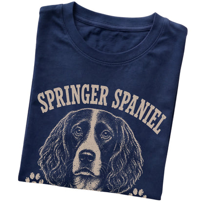 Navy T-shirt featuring I Bring The Bounce - Springer Spaniel, folded presentation