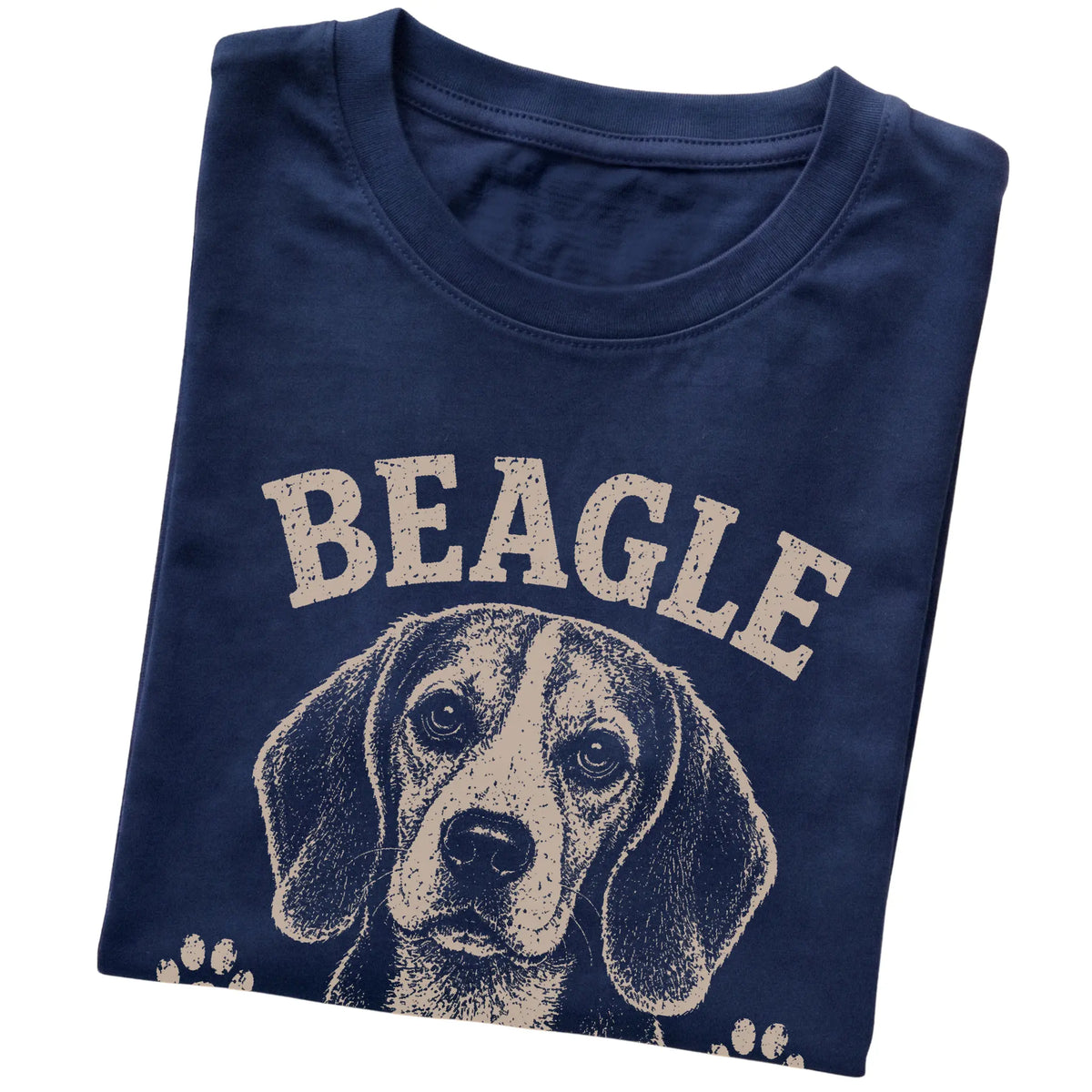 Navy T-shirt featuring I Follow My Nose & My Own Rules - Beagle, folded presentation
