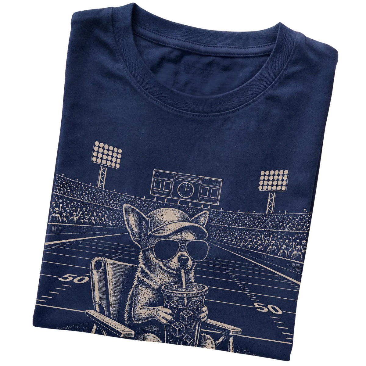 Navy I live here now Chihuahua T-shirt, folded