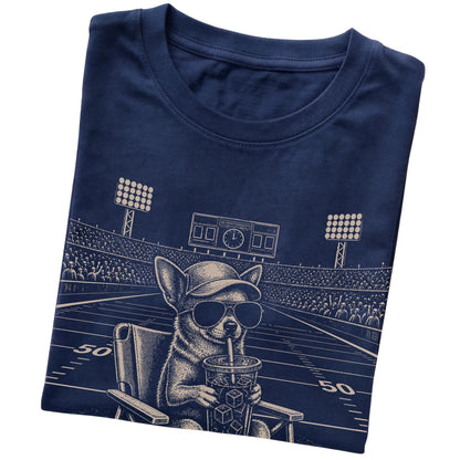 Navy I live here now Chihuahua T-shirt, folded
