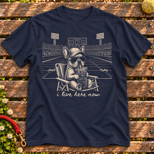 French Bulldog Iced Coffee Football T-Shirt in Navy
