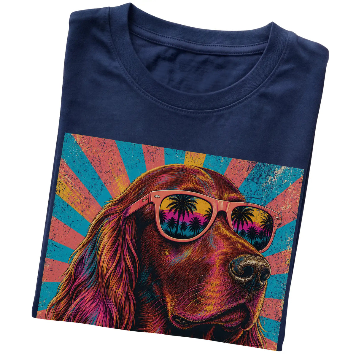 Folded Navy softstyle T-shirt with a Retro Irish Setter Mama design