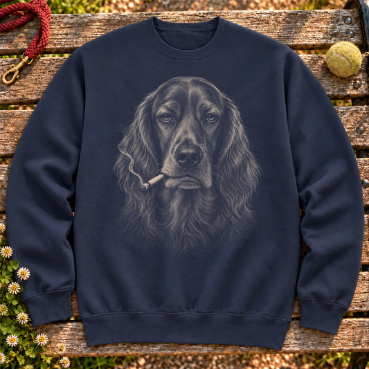 Irish Setter smoking design on a Navy sweatshirt