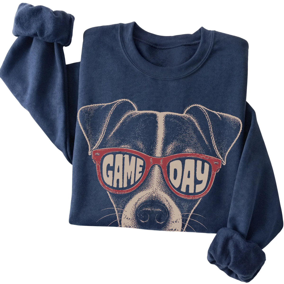 Navy Jack Russell Game Day Sunglasses sweatshirt, folded