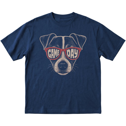 Navy Jack Russell Game Day Sunglasses T-shirt, laid flat