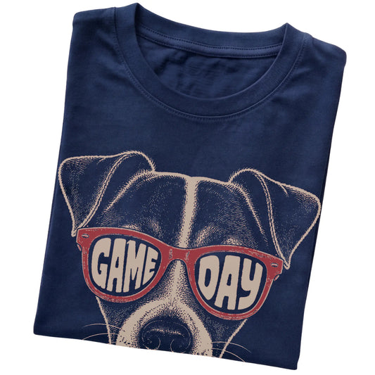 Navy Jack Russell Game Day Sunglasses T-shirt, folded