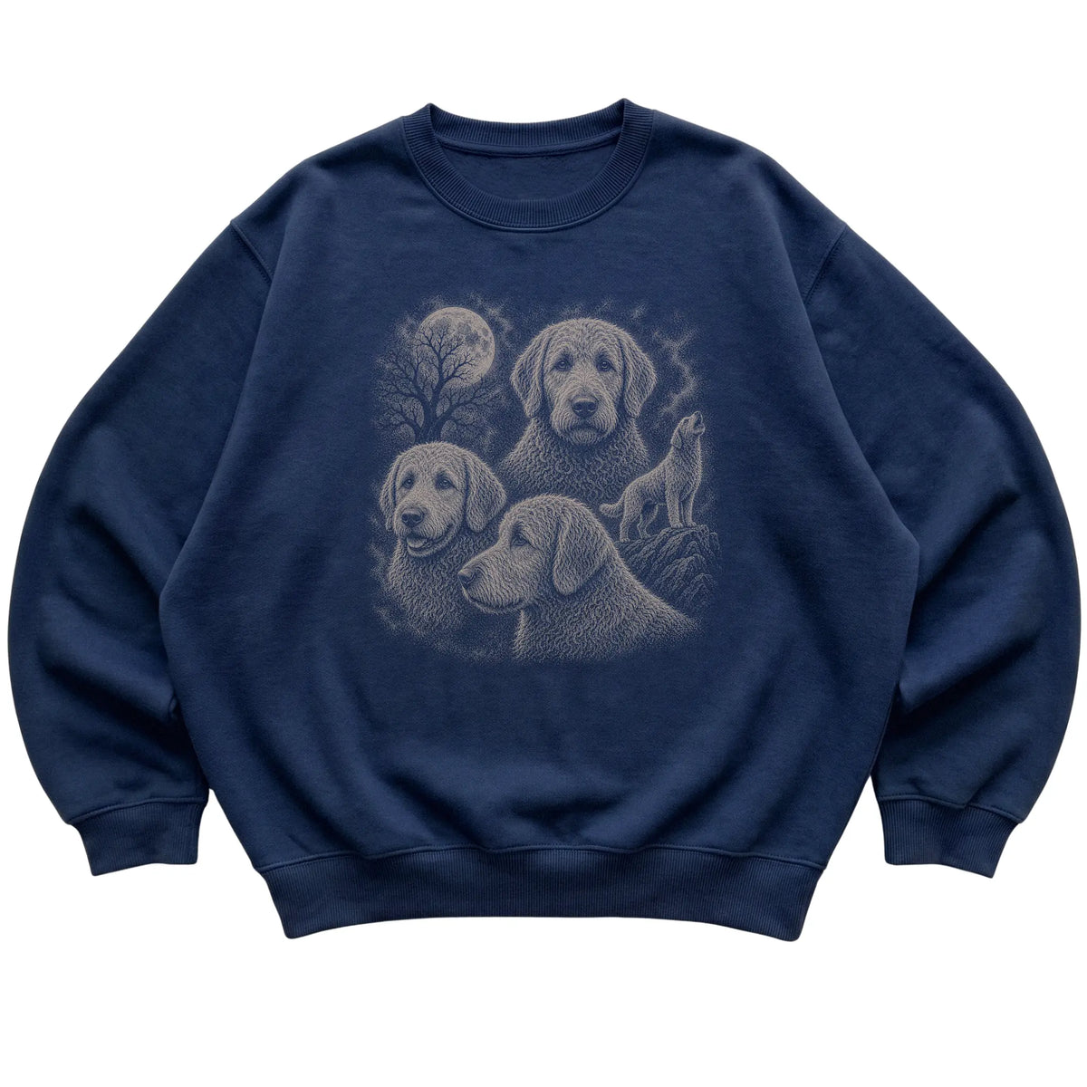 Labradoodle 90s Moon Sweatshirt in Navy — flat lay