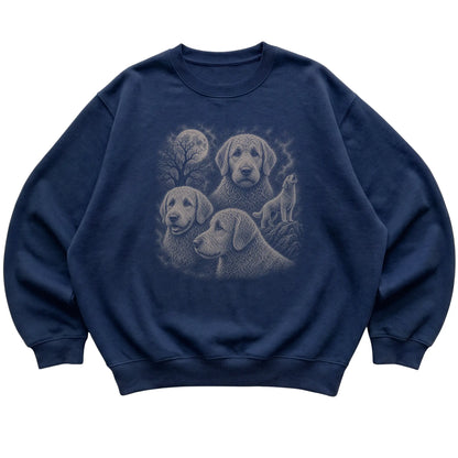 Labradoodle 90s Moon Sweatshirt in Navy — flat lay