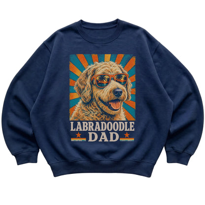 Retro Labradoodle Dad design on a Navy crewneck sweatshirt