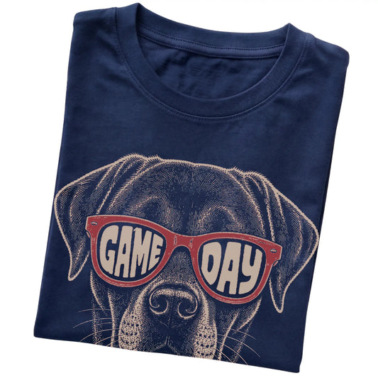 Navy Labrador Retriever Game Day Sunglasses T-shirt, folded
