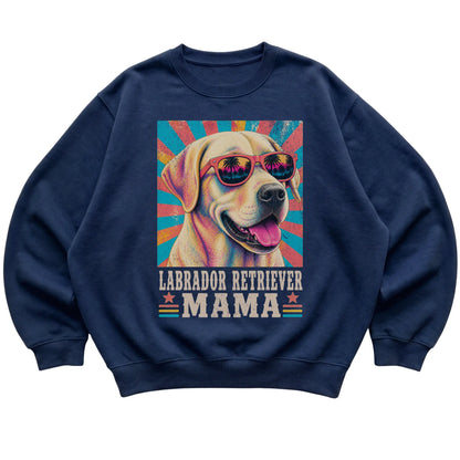 Retro Labrador Retriever Mama design on a Navy crewneck sweatshirt
