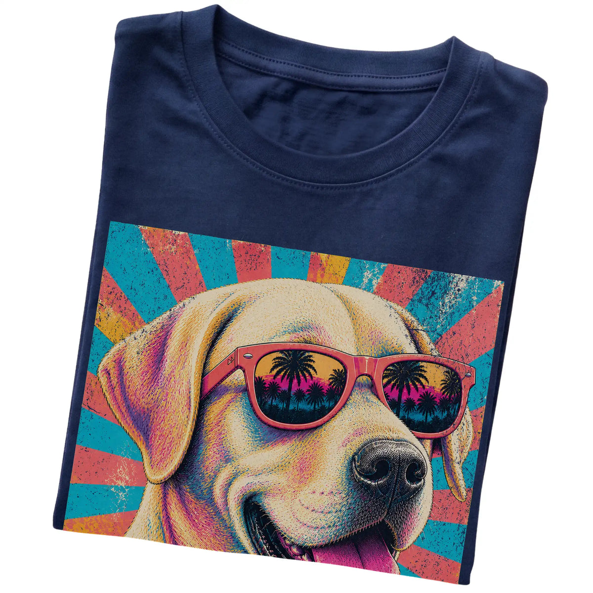 Folded Navy softstyle T-shirt with a Retro Labrador Retriever Mama design
