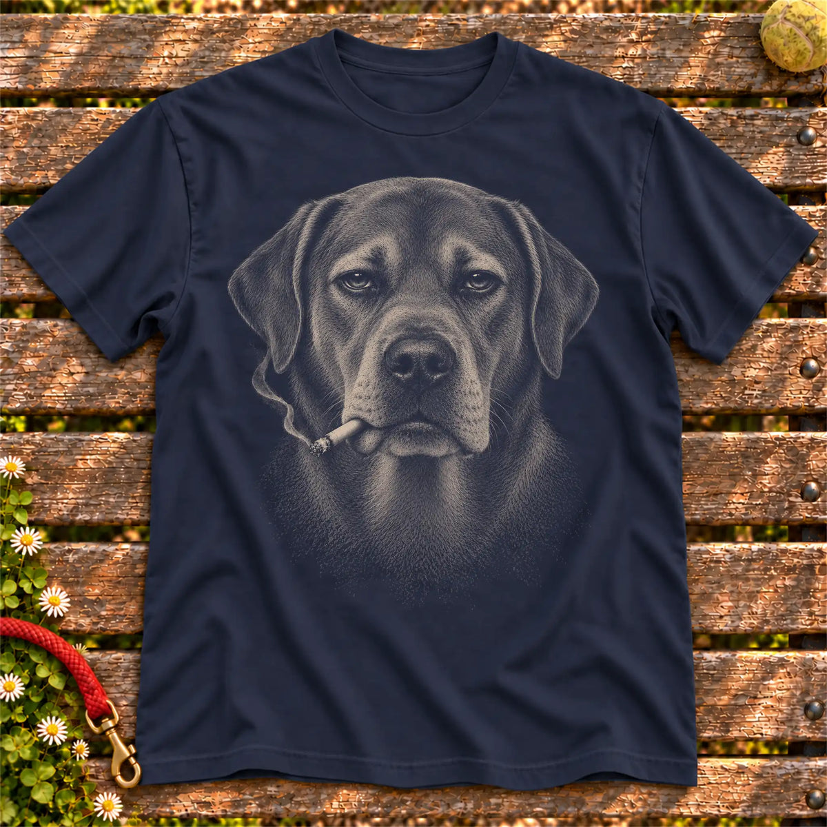 Labrador Retriever smoking design on a Navy t-shirt