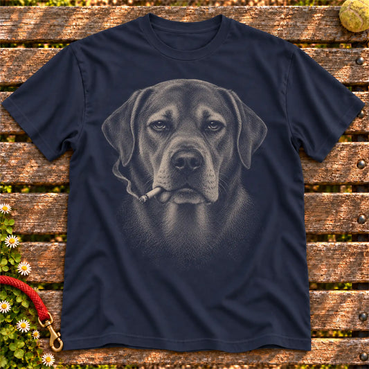 Labrador Retriever smoking design on a Navy t-shirt