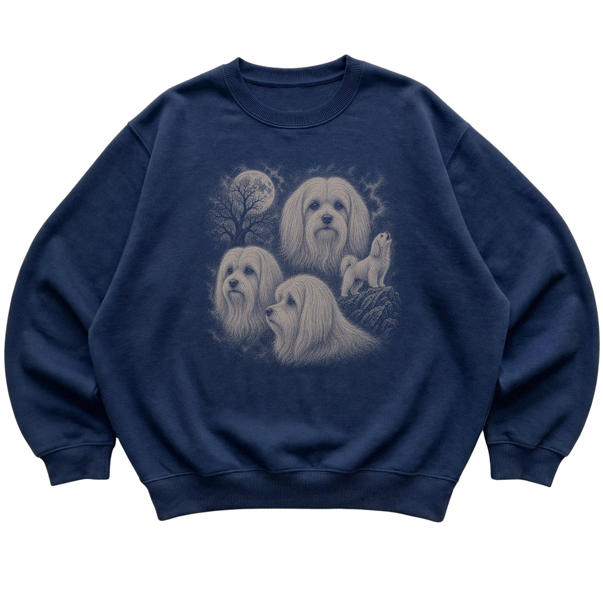 Maltese 90s Moon Sweatshirt in Navy — flat lay