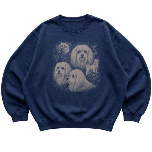Maltese 90s Moon Sweatshirt in Navy — flat lay
