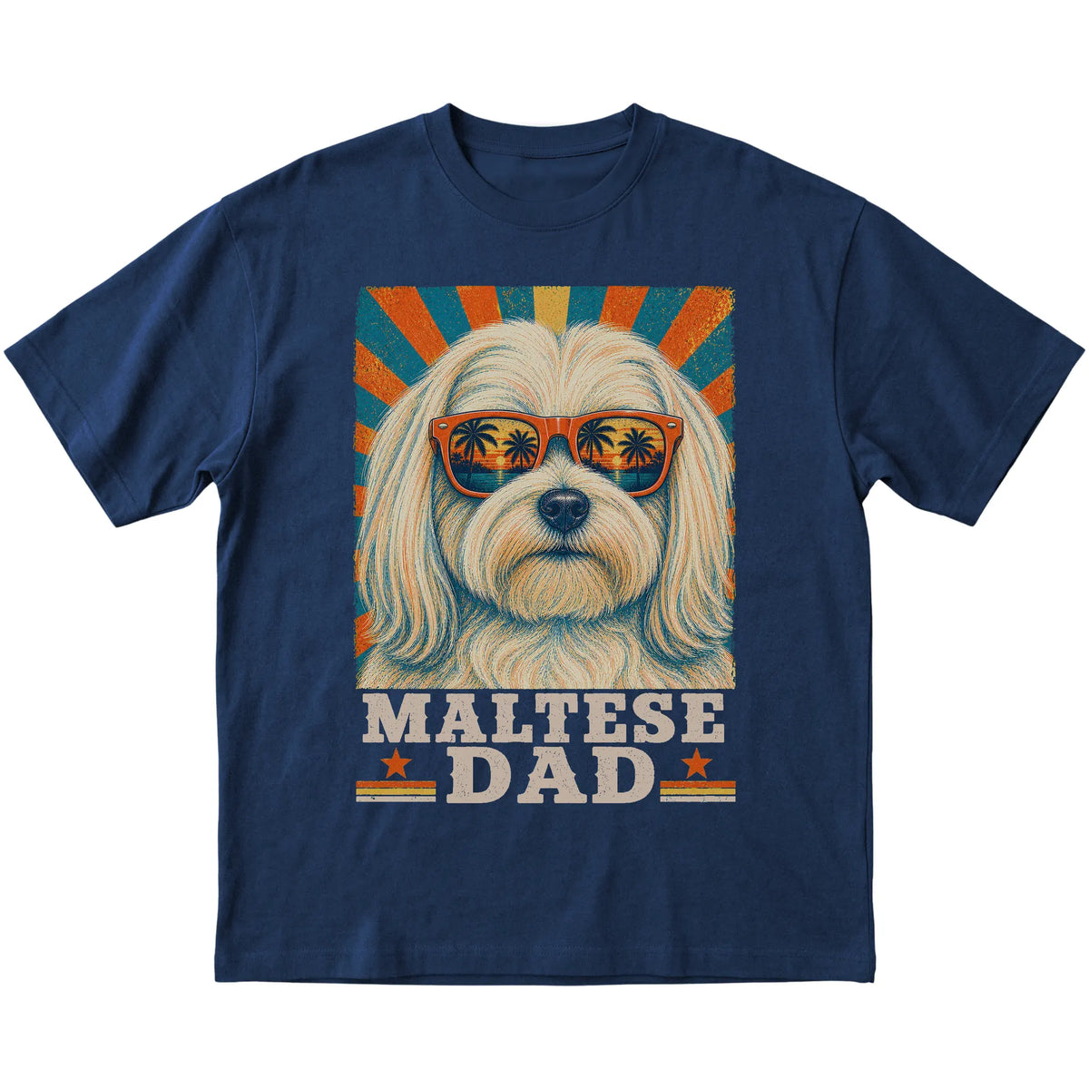 Retro Maltese Dad design on a Navy softstyle T-shirt