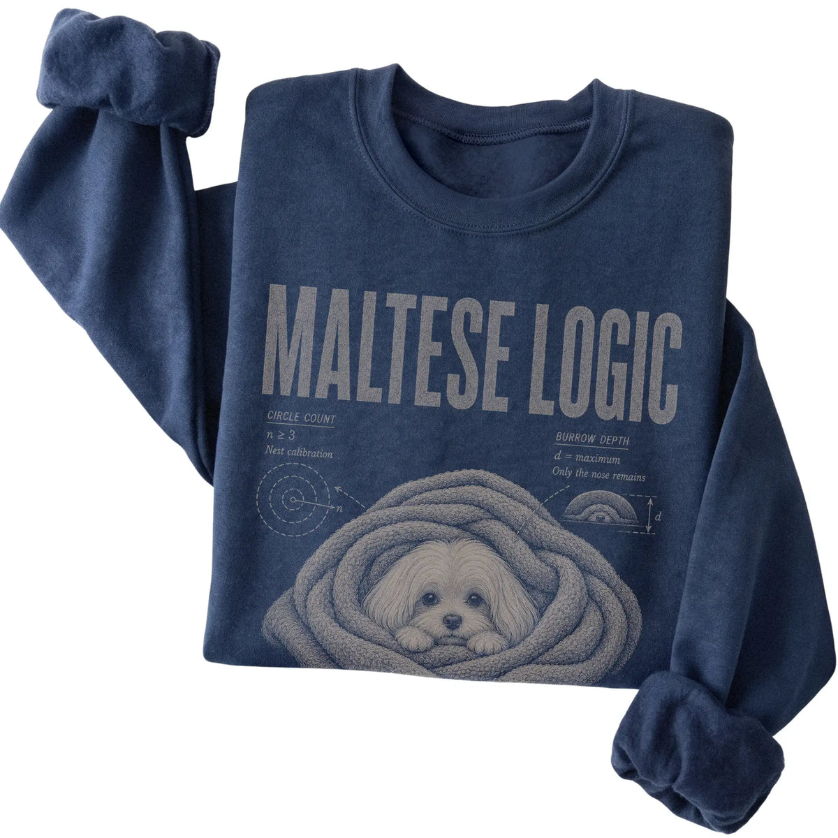 Navy Maltese Logic sweatshirt folded detail