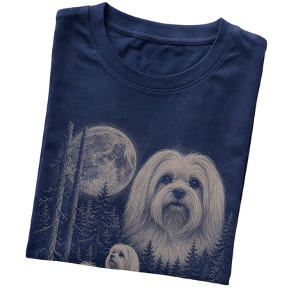 Folded navy Softstyle T-shirt showing the Maltese Moonlit Forest graphic