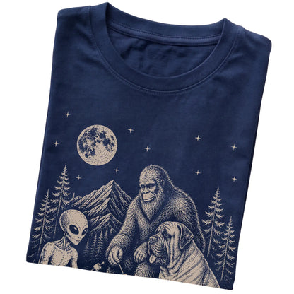 Navy Mastiff Camping with Bigfoot and Alien folded detail view
