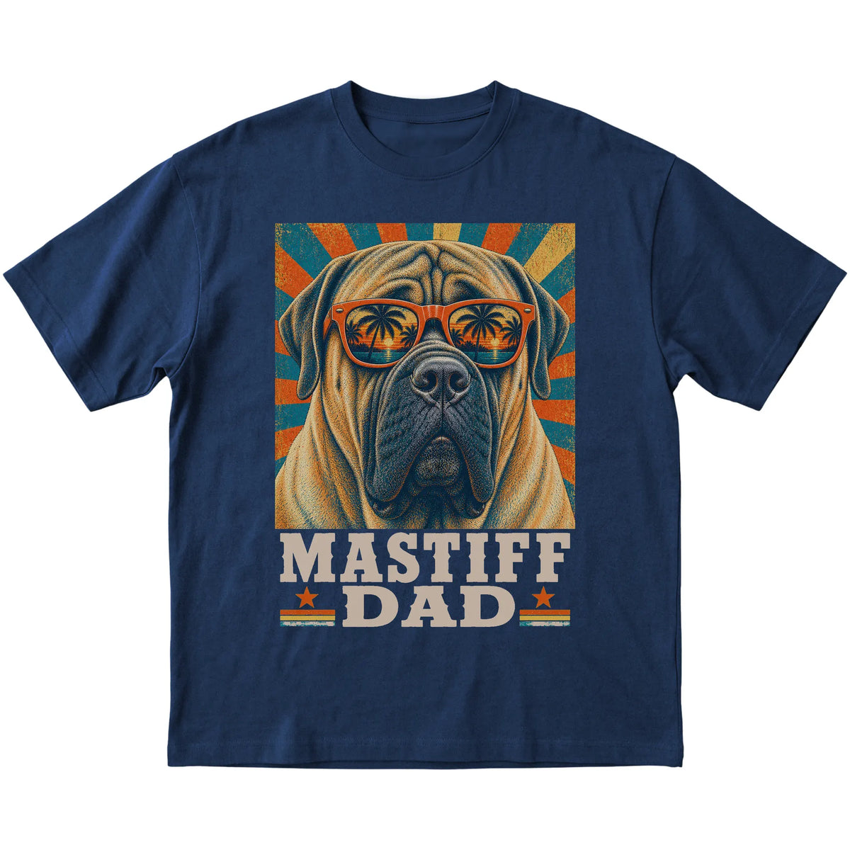 Retro Mastiff Dad design on a Navy softstyle T-shirt