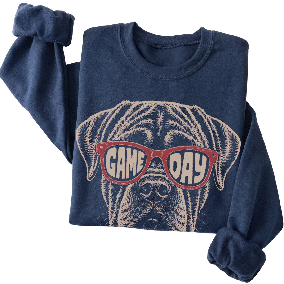 Navy Mastiff Game Day Sunglasses sweatshirt, folded