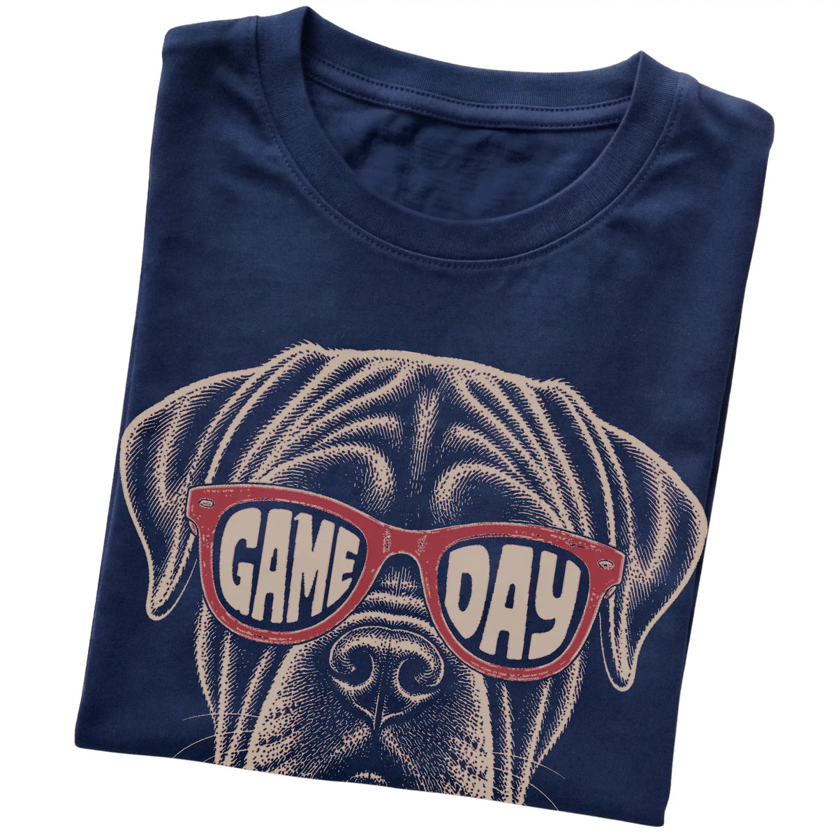 Navy Mastiff Game Day Sunglasses T-shirt, folded