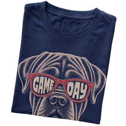 Navy Mastiff Game Day Sunglasses T-shirt, folded