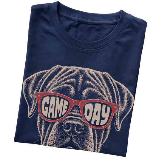 Navy Mastiff Game Day Sunglasses T-shirt, folded